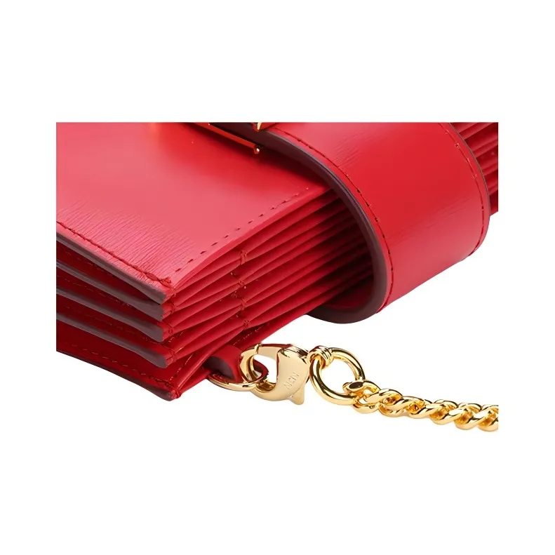 MCM Leather Card Holder Mini Women's Fire Red-5