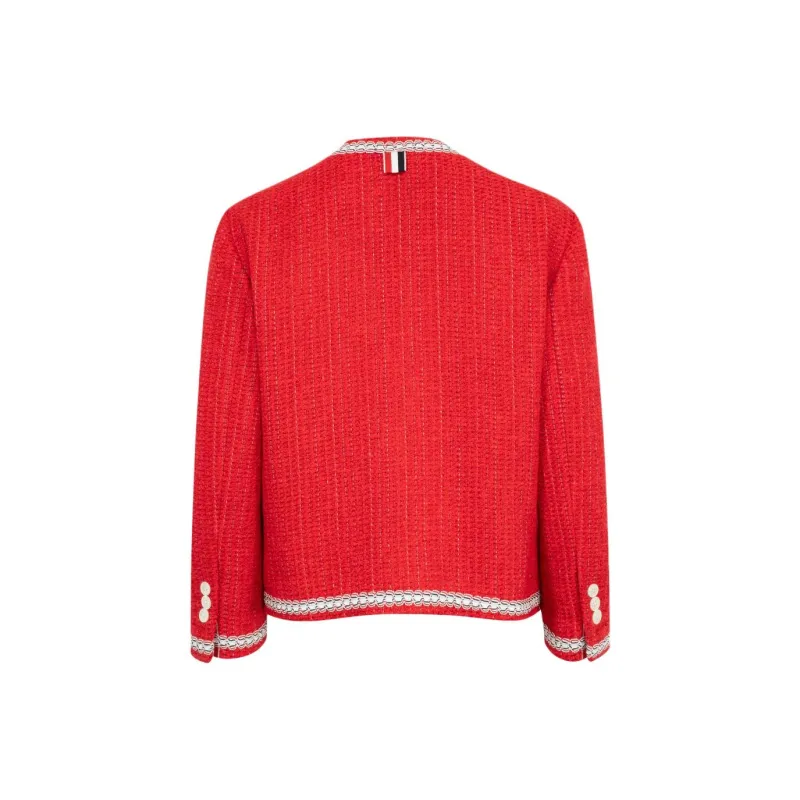 THOM BROWNE Crewneck Tweed Cardigan Jacket-1