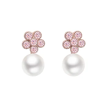 KEYS VIA Copper Alloy, Synthetic Cubic Zirconia, Faux Pearl, Silver Needle Stud Earrings Women's