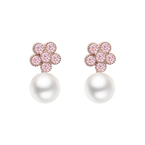 KEYS VIA Copper Alloy, Synthetic Cubic Zirconia, Faux Pearl, Silver Needle Stud Earrings Women's