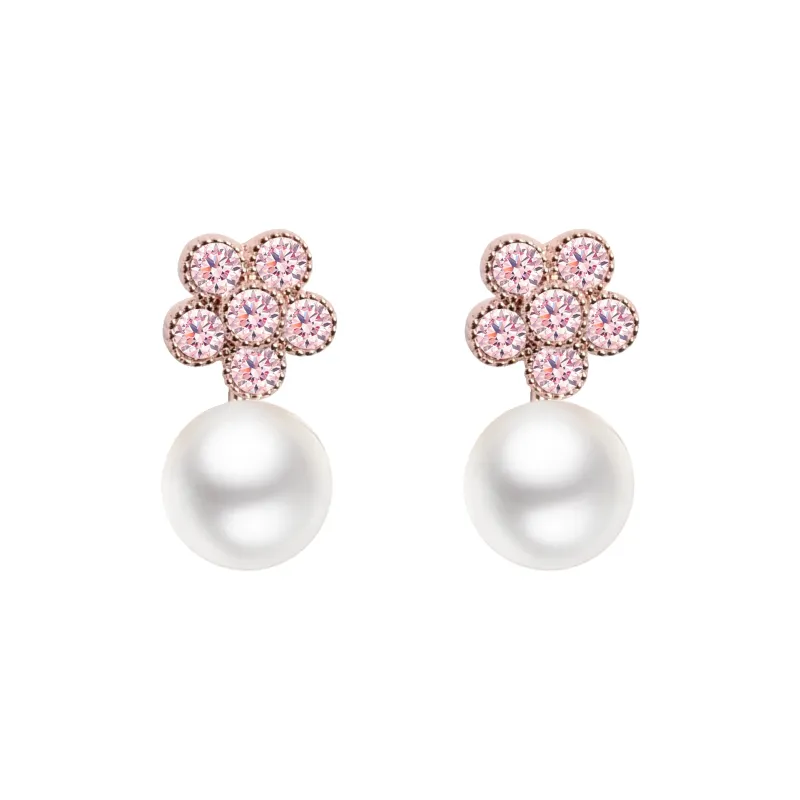 KEYS VIA Copper Alloy, Synthetic Cubic Zirconia, Faux Pearl, Silver Needle Stud Earrings Women's-0