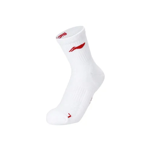 LiNing Mid Calf Socks Unisex 1 Pack White Red