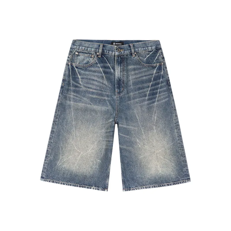 66/ROUTE 66 Denim Shorts Unisex Vintage Blue-0