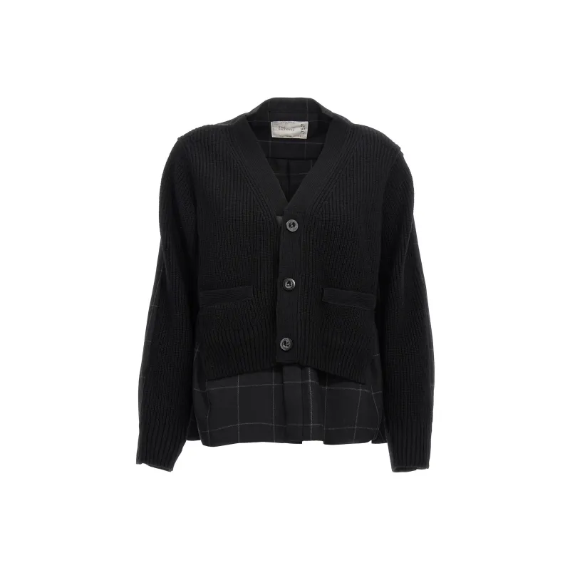 Sacai Checked Print Knit Cardigan-0