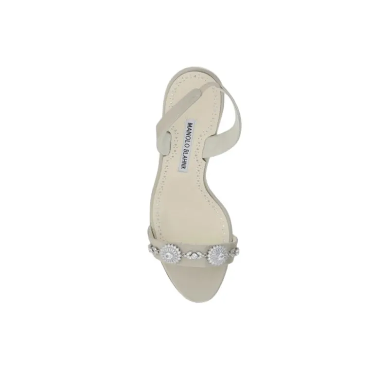 MANOLO BLAHNIK Beige One Strap Sandals Women's White-4