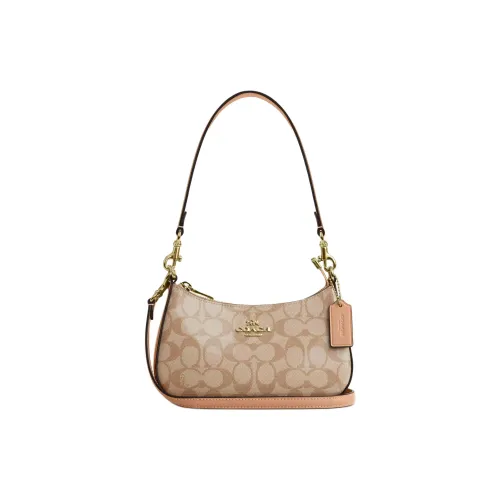 COACH Teri Coated Canvas Portable Crossbody Bag, Shoulder Bag Mini Women's Beige Brown