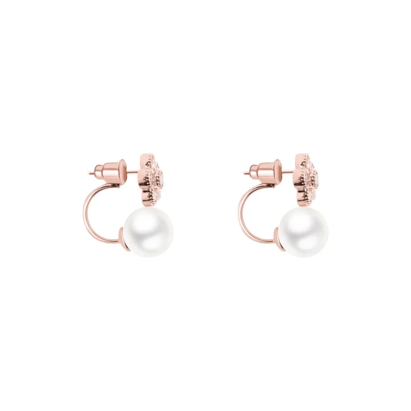KEYS VIA Copper Alloy, Synthetic Cubic Zirconia, Faux Pearl, Silver Needle Stud Earrings Women's-1