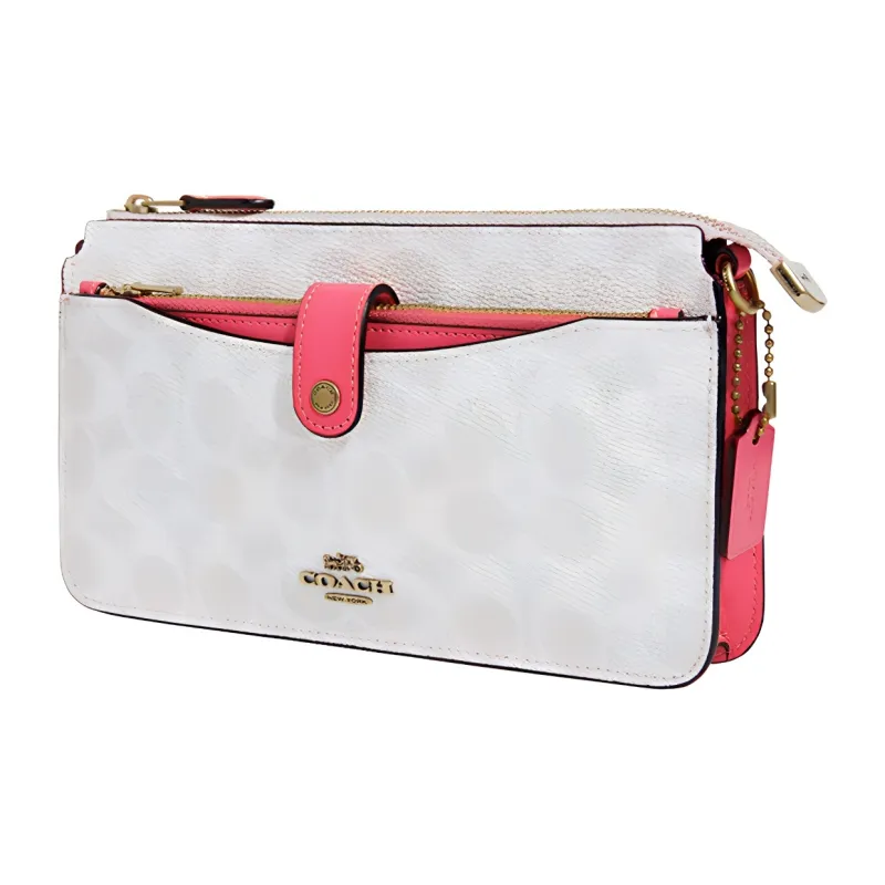 COACH Noa Pop Up Canvas Clutch, Shoulder Bag, Crossbody Bag Small Size Women's Chalk White Rose Red-1