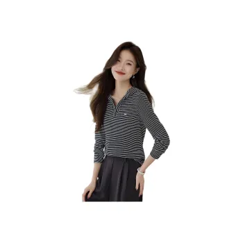 Mo Han Yi Mei Regular T Shirt Women's Black Stripes