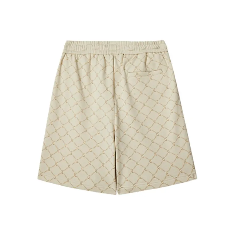 Cabbeen Casual Shorts Trendy Brand 100% Cotton Monogram All over Print Knee Length Pants Men's-1