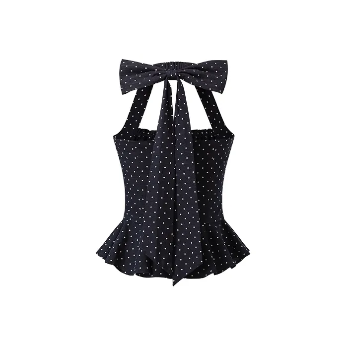 ACAINES Tank Top Women's Navy Blue Polka Dot-1