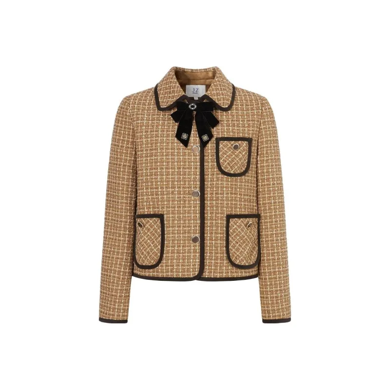 JZ. ANNAKRO Knitwear Women's Plaid Brown Yellow-0