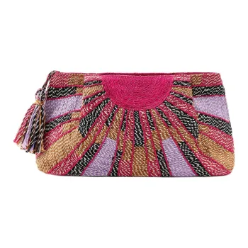 ZARA Cotton Woven Bag Clutch Small Size Women's Dark Purple Red