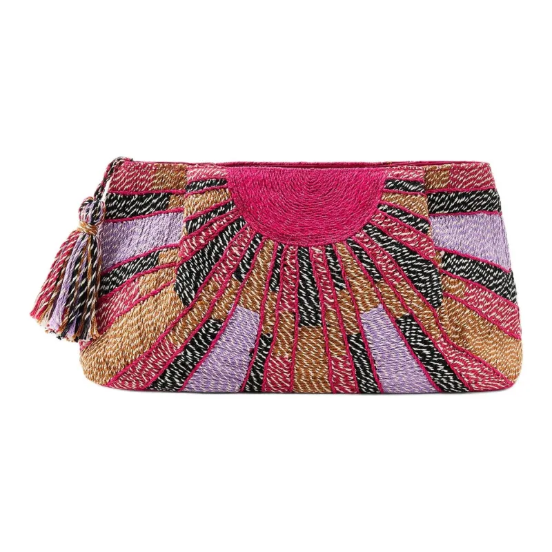 ZARA Cotton Woven Bag Clutch Small Size Women's Dark Purple Red-0