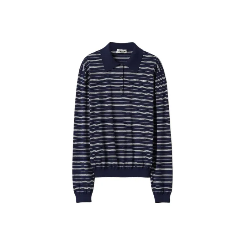 MIU MIU Logo print Striped Polo Top-0