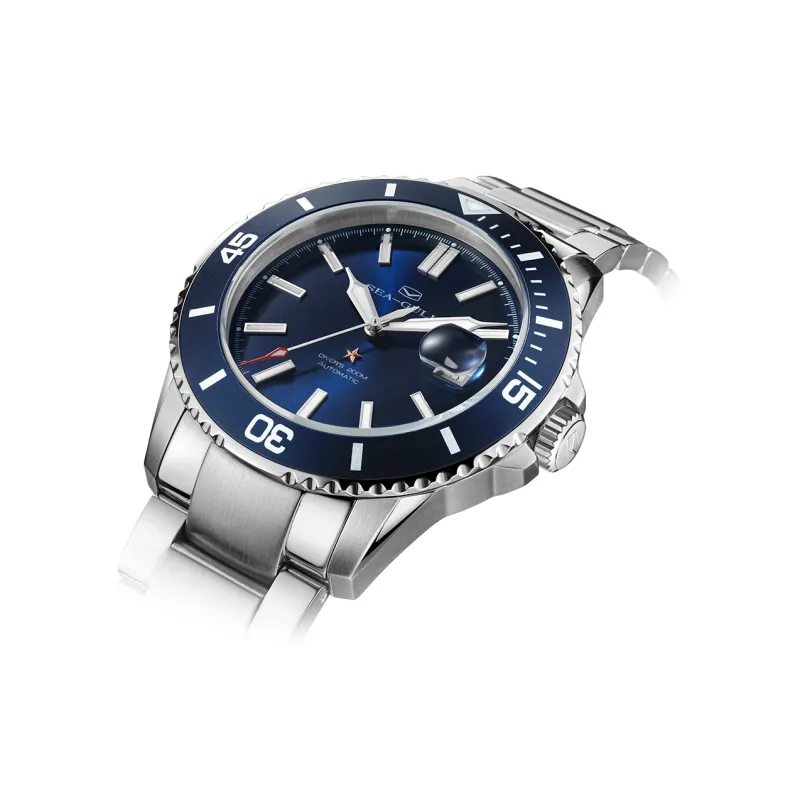 Sea Gull Ocean Series Automatic Mechanical Movement Steel Strap Watch Men's Watches Blue Dial-4
