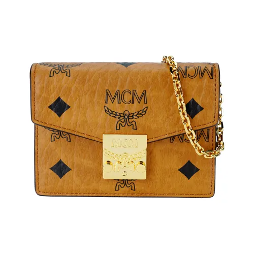 MCM Tracy Visetos Canvas Shoulder Bag Crossbody Bag Wallets Mini Women's Cognac