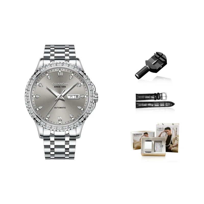 GUANQIN Automatic Mechanical Movement Stainless Steel Watchband Watch Men's Watches Black Dial-13