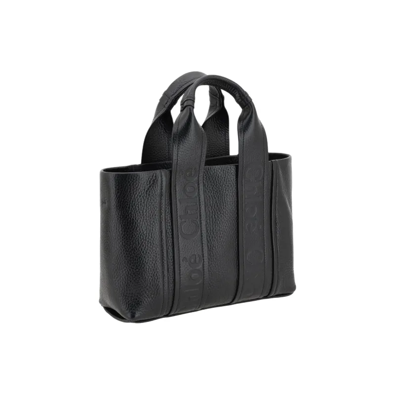 Chloe Woody Calfskin Tote Bag, Shopping Bag, Handbag Women's Black-2