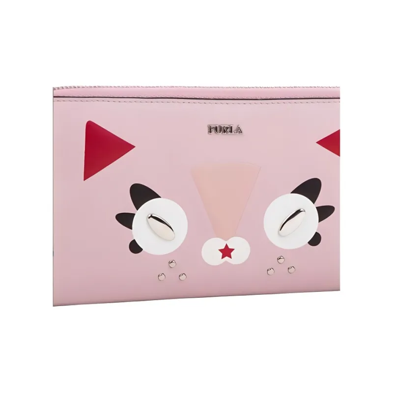 Furla Ginger Leather Wallet Money Clip Clutch Large Size Women's Pink-4