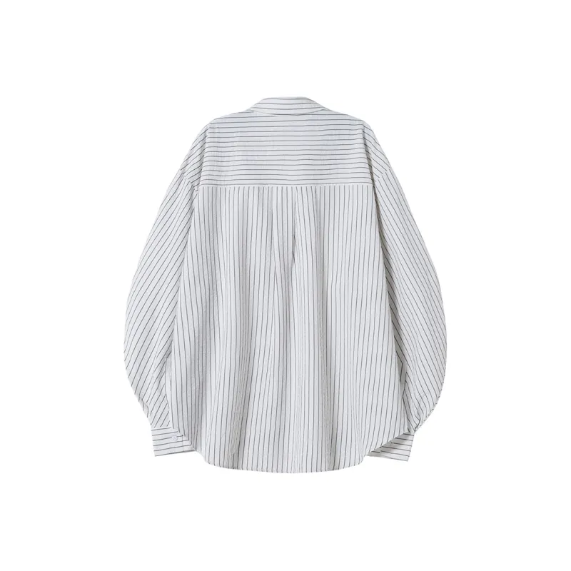 SOON FLOWER Spring Shirt Women's Black White Stripes-1
