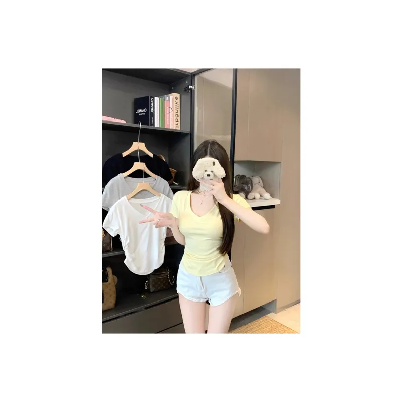 HEISU Regular T Shirt Women's Cream Yellow-4