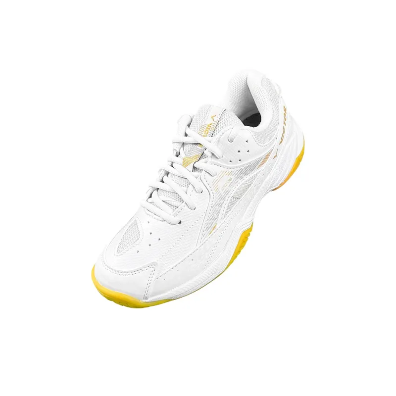 VICTOR Abrasion Resistant Coverage Support Low Top Badminton Shoes Men's White Gold-2