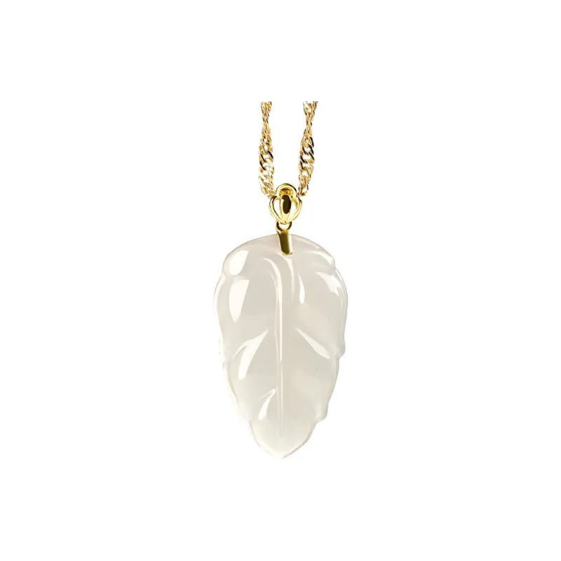 KUNYUYAO 18K Gold Inlaid Leaf Pendant Jade Pendant White Jade Unisex-8