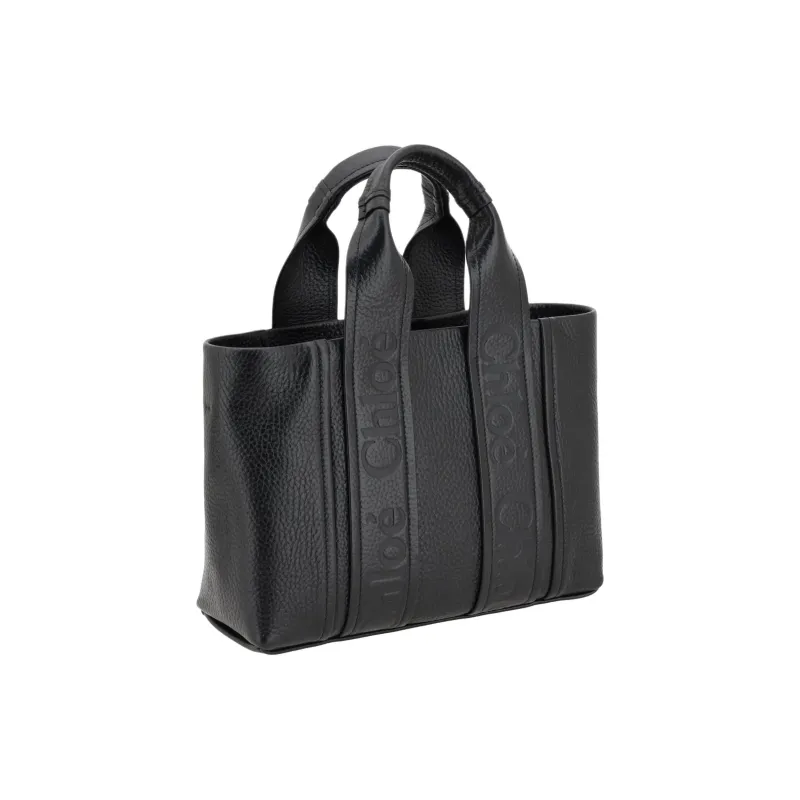 Chloe Woody Calfskin Tote Bag, Shopping Bag, Handbag Women's Black-1