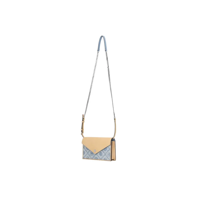TORY BURCH T Monogram Cotton Shoulder Bag, Crossbody Bag, Wallet Mini Women's Blue & Khaki-1