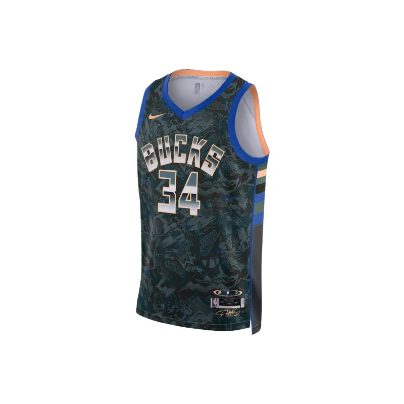 NBA Nike NBA MVP Giannis Basketball Jersey Men's Gray Blue-0