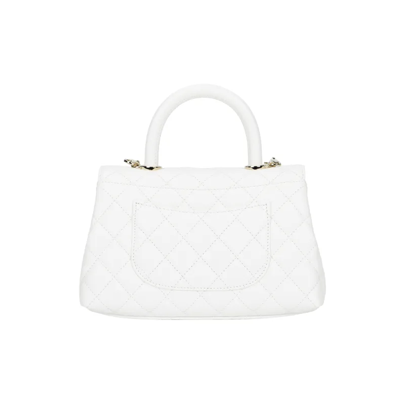 CHANEL Coco Handle Cow Leather Handbag, Shoulder Bag, Crossbody Bag Trumpets Women's White-2