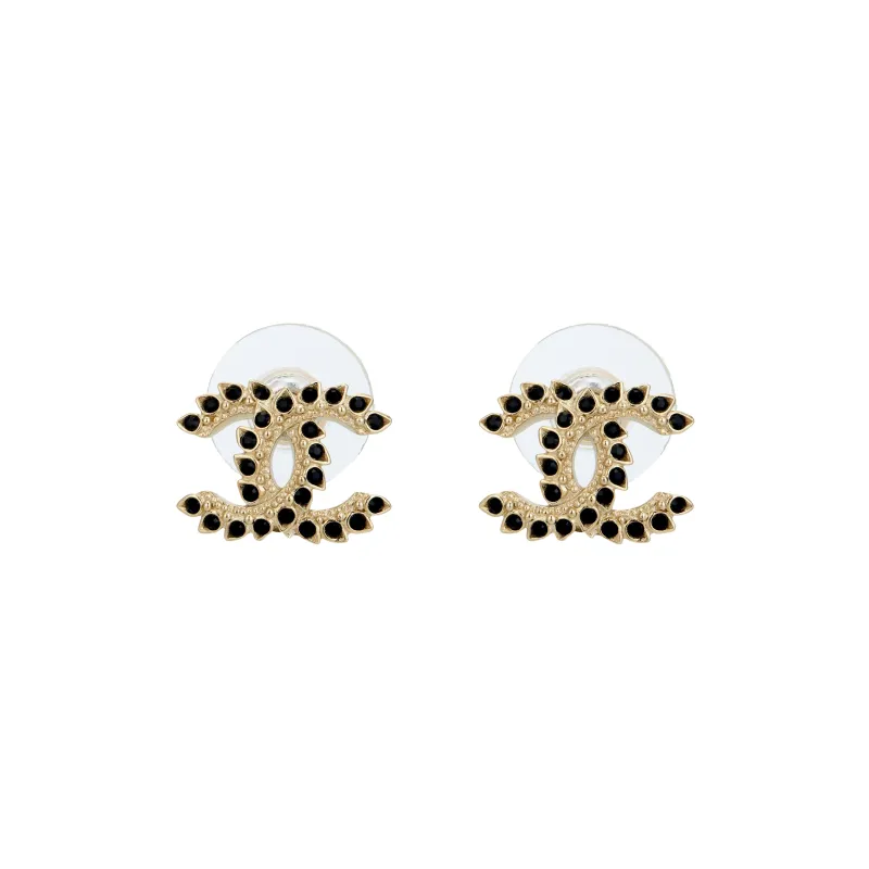 CHANEL Alloy Stud Earrings Women's Black-0
