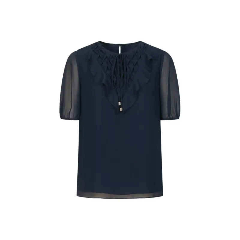 JZ. ANNAKRO Chiffon Shirts Women's Dark Blue-0