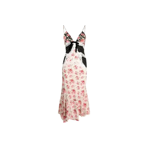 SECFLY OFFICIAL Slip Dress Women's Black White Floral Dress