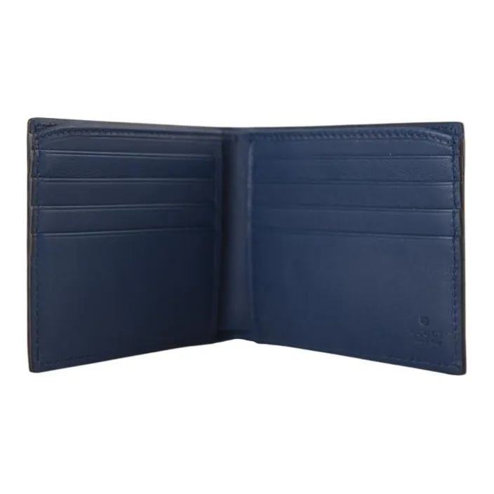 GUCCI Patent Leather Patchwork Leather Cropped Double Fold Wallet Men's Black/Blue-1