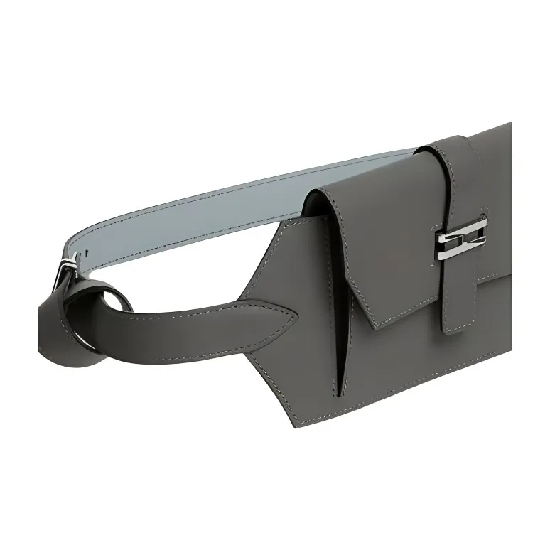 HERMES Swift Leather Fanny Pack Women's Gray With Glacier Blue Accents-3