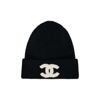 CHANEL Knitted Fabric Cashmere Beanies Women's Black/Dark Blue