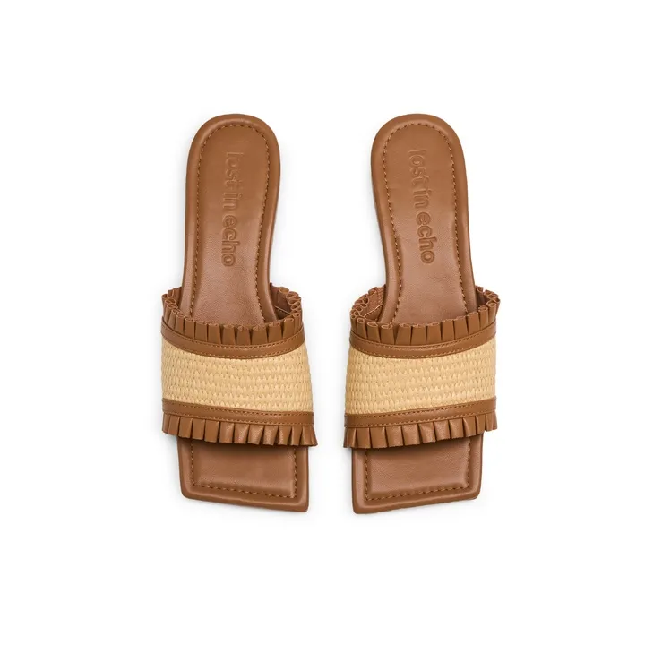 Lost In Echo Rubber Sole Slip Resistant Slide Slippers Women's Grass Weaving Color-3
