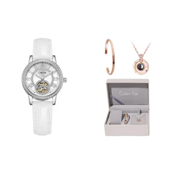 Colev Kie Automatic Mechanical Movement Cow Leather Strap Women's Watch White Dial