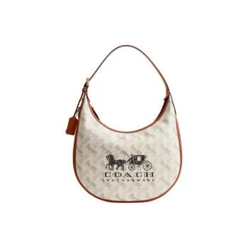 COACH Ace Artificial Leather With Cow Leather Crescent Bag Shoulder Bag Tubas Women's Chalk White & Highlighter Amber