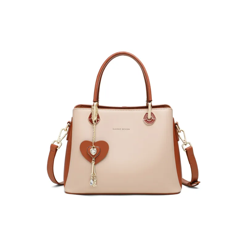 EBLAN Cow Leather Handbag, Shoulder Bag, Crossbody Bag Regular Women's Milk Tea-3