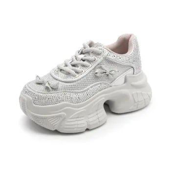 BAFFN Slip Resistant, Breathable, Height Increasing Low Top Chunky Sneakers Women's Silver