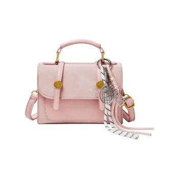 15 MINS Synthetic Leather Satchel Bag, Shoulder Bag, Crossbody Bag, Handbag Women's Pink/Ecru