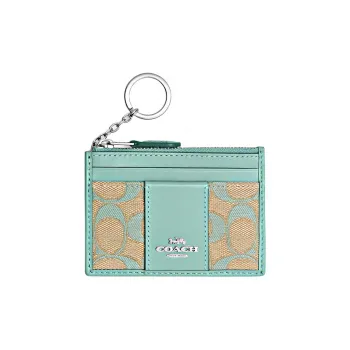 COACH Skinny Id Case Leather Wallet, Card Holder Mini Women's Green Multicolor