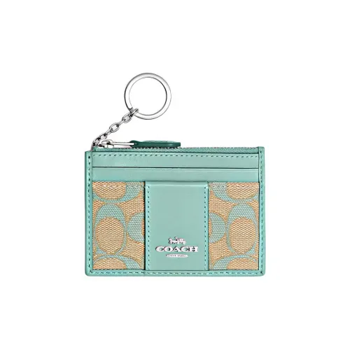 COACH Skinny Id Case Leather Wallet, Card Holder Mini Women's Green Multicolor