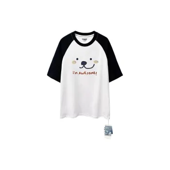 ZUOLANGGENU Raglan Sleeve T Shirt Women's CJT3502 White & Navy Blue Sleeves