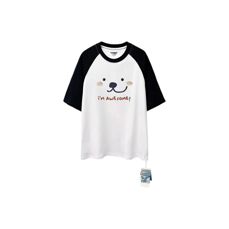 ZUOLANGGENU Raglan Sleeve T Shirt Women's CJT3502 White & Navy Blue Sleeves-0