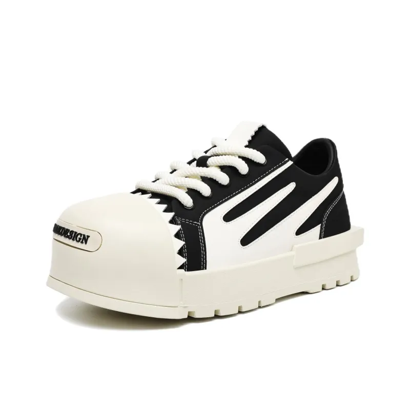 Mo Xu Open Ended Smiling Eggshell Shoes Slip Resistant Height Increasing Low Top Skateboard Shoes Unisex Black White-1
