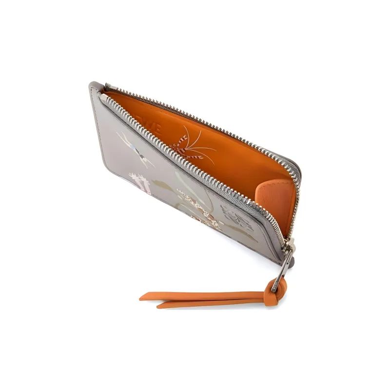 LOEWE Suna Fujita Collaboration Satin Calfskin Card Holder Men's Pearl Gray-2